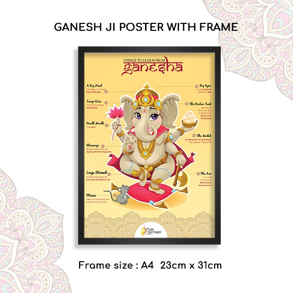 Ganesh Ji/Ganpati/Vinayaka Photo with Frame for Home Decor, Mandir, Gifting on Ganesh Chaturthi, Diwali, Anniversary, etc. PSO