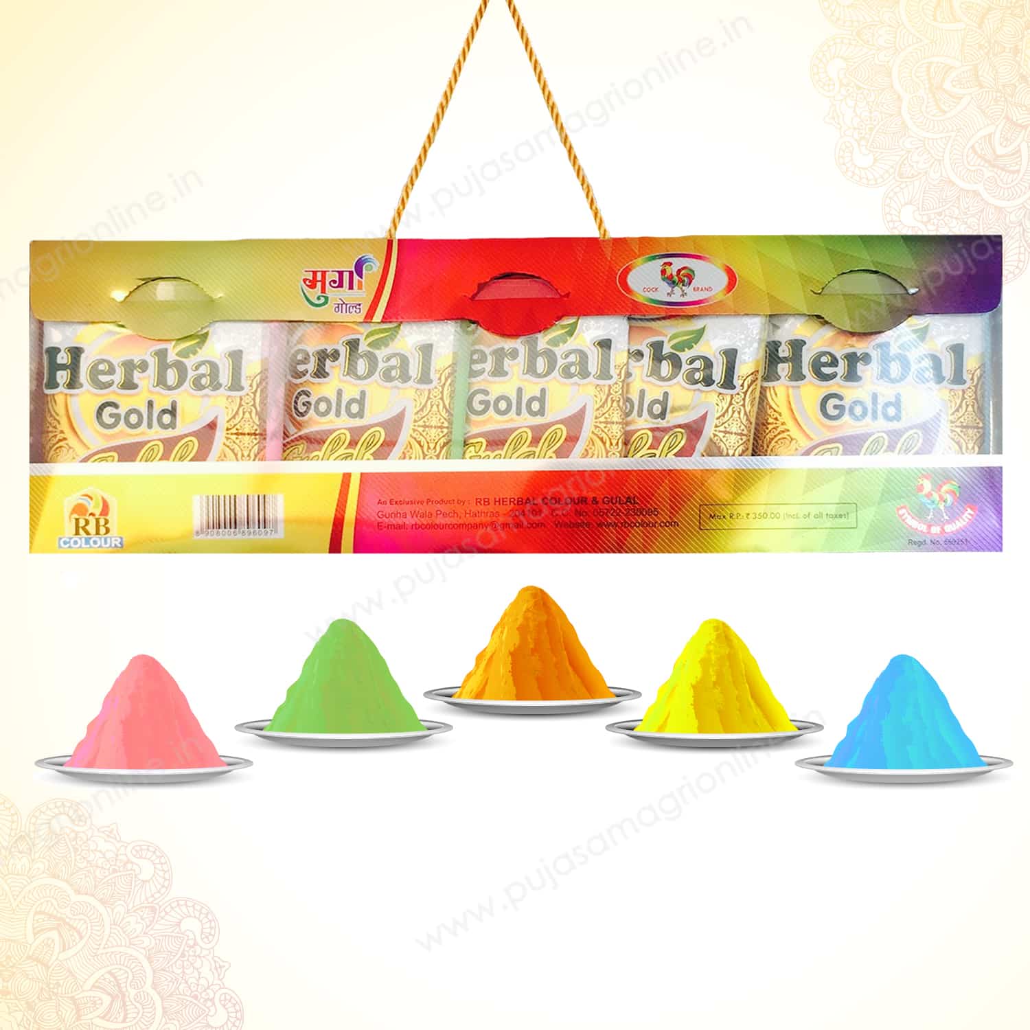 Cock Brand Herbal Gold Gulal (Gift Pack of 5 Pouches)