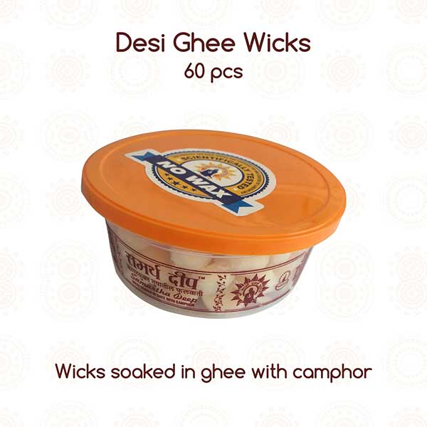 Camphor scented Desi Ghee Wicks (60 Pcs)