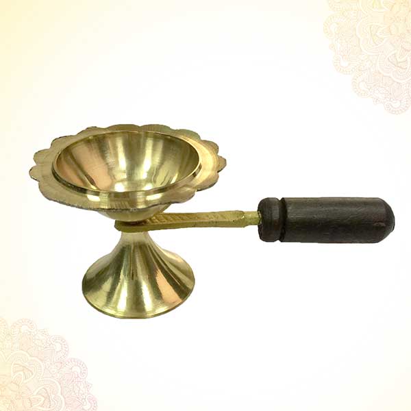 Hand Held brass jyot / diya / oil lamp / loban dan PSO