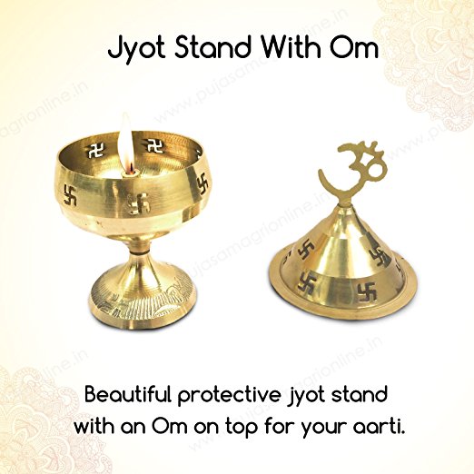 Jyot Stand with Om PSO/Brass akhand jyot with Cover/Diya/Oil lamp