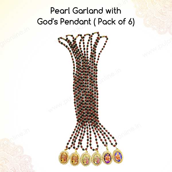 Pearl Beads Garland/Mala with God's Pendant (Pack of 6) PSO