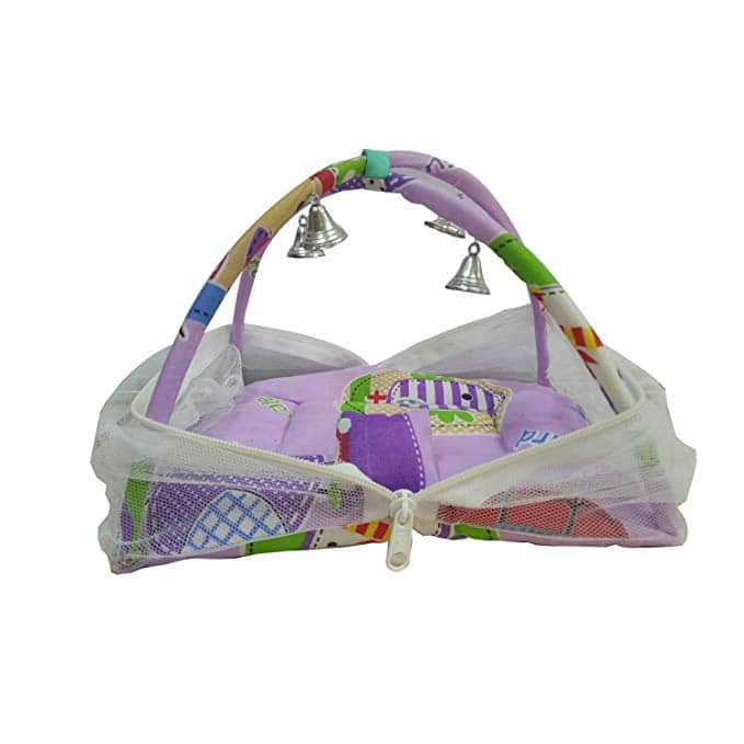 Thakur Ji/Ladoo Gopal/Laddu Gopal/Thakurji/Krishna/bal Gopal Jali Bed singhasan with mousquito net and Pillow(Purple Printed Big) PSO