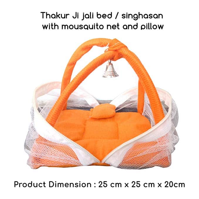 Thakur Ji/Ladoo Gopal/Laddu Gopal/Thakurji/Krishna/bal Gopal Jali Bed singhasan with mousquito net and Pillow(Orange Big) PSO