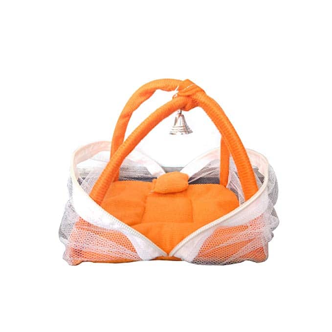 Thakur Ji/Ladoo Gopal/Laddu Gopal/Thakurji/Krishna/bal Gopal Jali Bed singhasan with mousquito net and Pillow (Orange) PSO