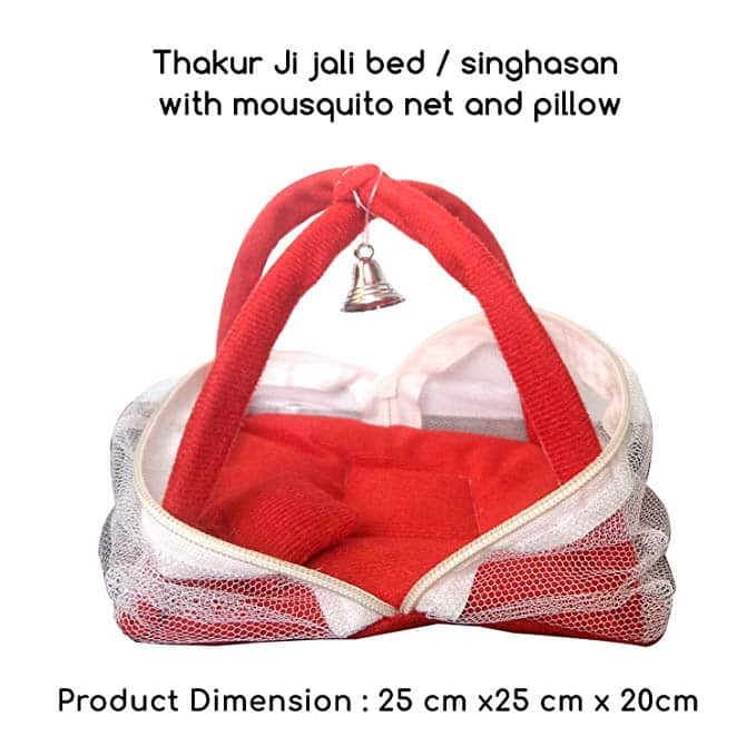 Thakur Ji/Ladoo Gopal/Laddu Gopal/Thakurji/Krishna/bal Gopal Jali Bed singhasan with mousquito net and Pillow(red Big) PSO