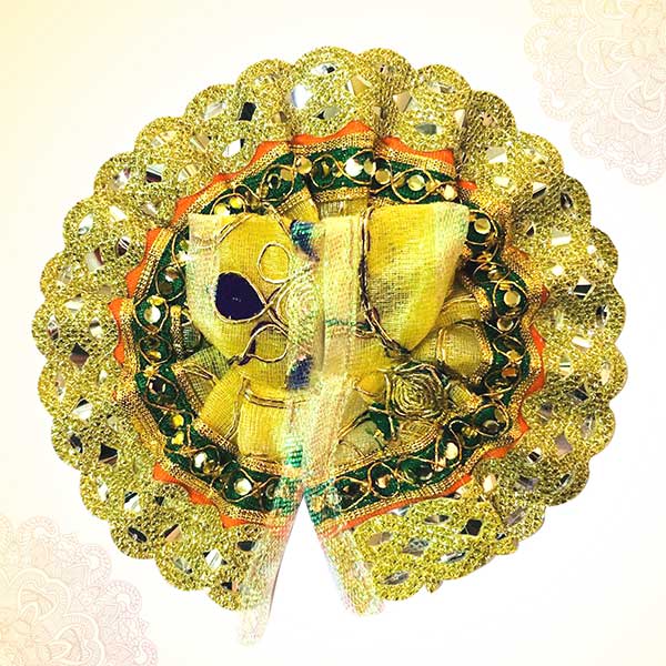 Thakur Ji/Ladoo Gopal/Laddu gopal/Thakurji/krishna/bal gopal Dress with Golden Thread Work (Orange and Green) PSO