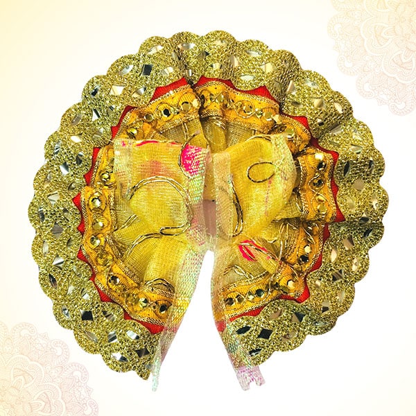 Thakur Ji/Ladoo Gopal/Laddu gopal/Thakurji/krishna/bal gopal Dress with Golden Thread Work (Red and Yellow) PSO