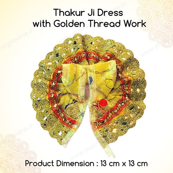 Thakur Ji/Ladoo Gopal/Laddu gopal/Thakurji/krishna/bal gopal Dress with Golden Thread Work (Red and Yellow) PSO