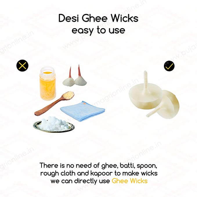 Camphor scented Desi Ghee Wicks (60 Pcs)